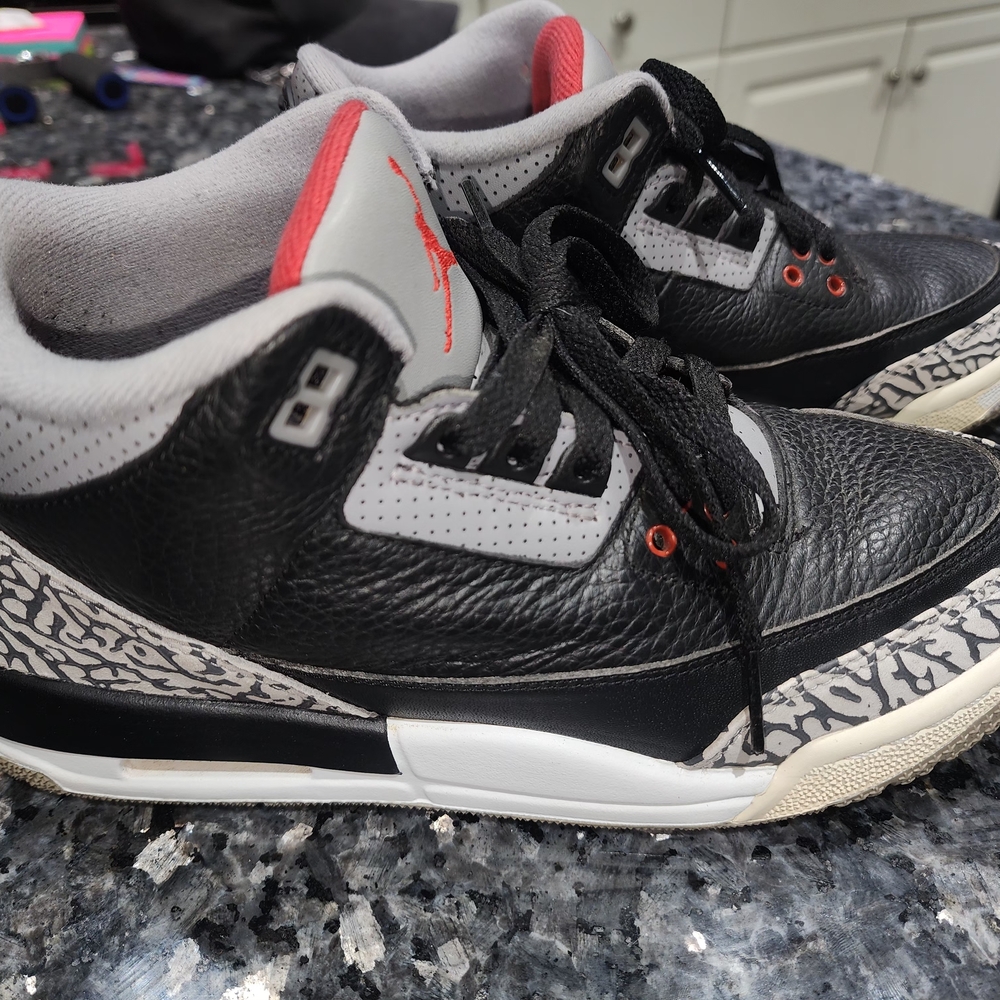 Jordan 3's - Black and Gray Sneakers with Red Accents